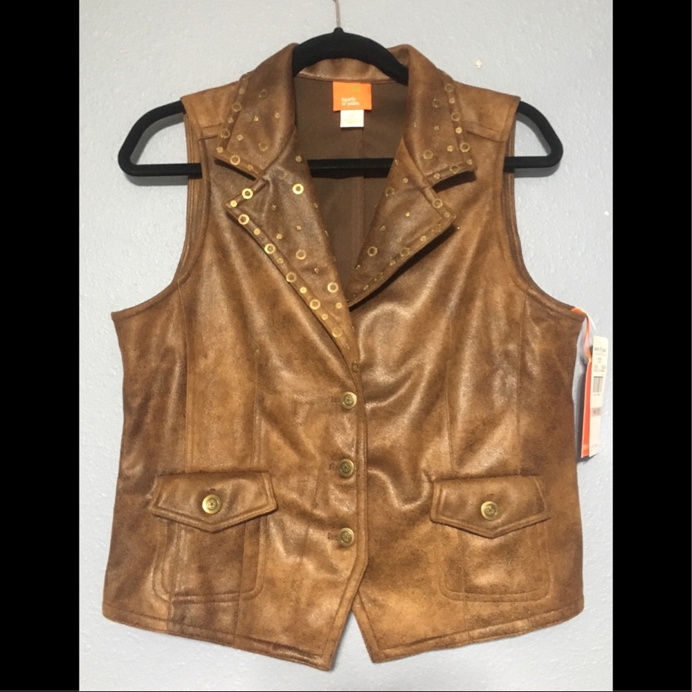 🆕 Hearts of Palm Faux Leather Brown Moto Vest